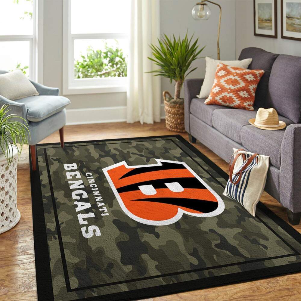 Cincinnati Bengals Nfl Area Rugs Camo Style Team Logo  Chussin | Home Decor Easily