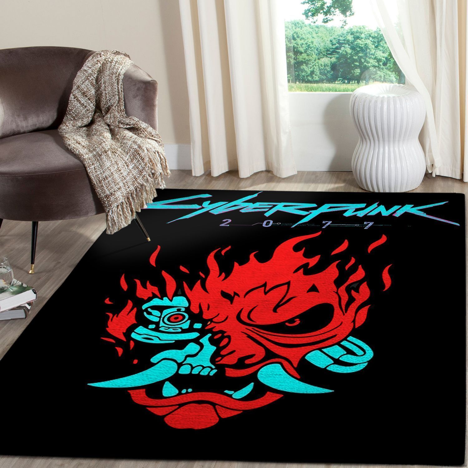 Cyberpunk 2077 Futuristic Logo Gaming Area Rugs Fn140109 Chussin | Home Decor Easily