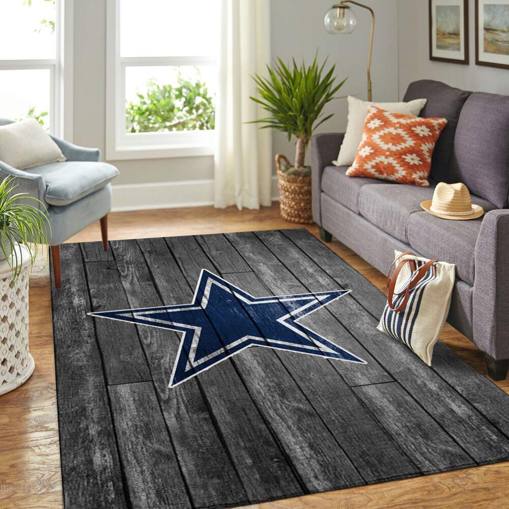 Dallas Cowboys Nfl Area Rugs Football Team Logo Gray Wooden | Home Decor Easily