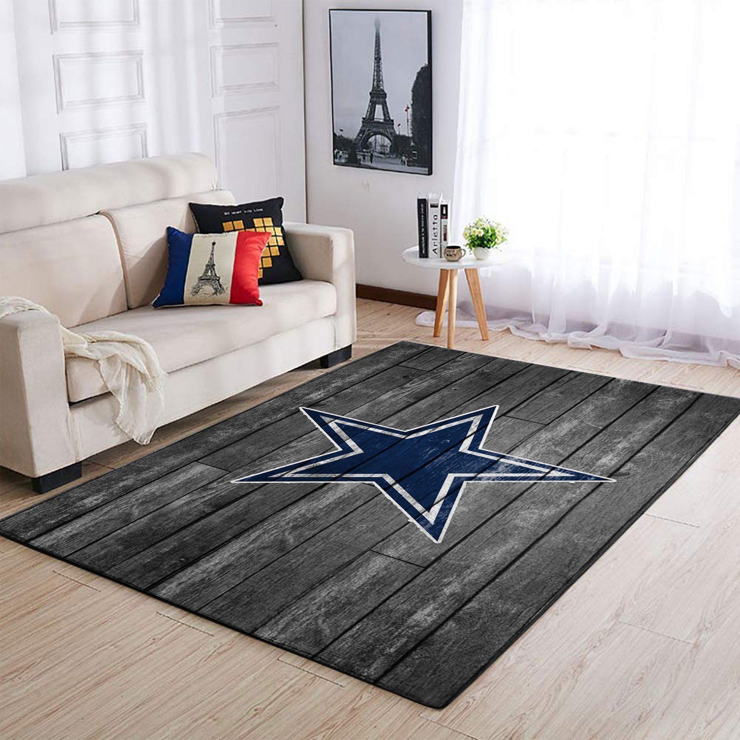 Dallas Cowboys Nfl Team Logo Grey Area Wooden Style Sports Rug Regtangle | Home Decor Easily