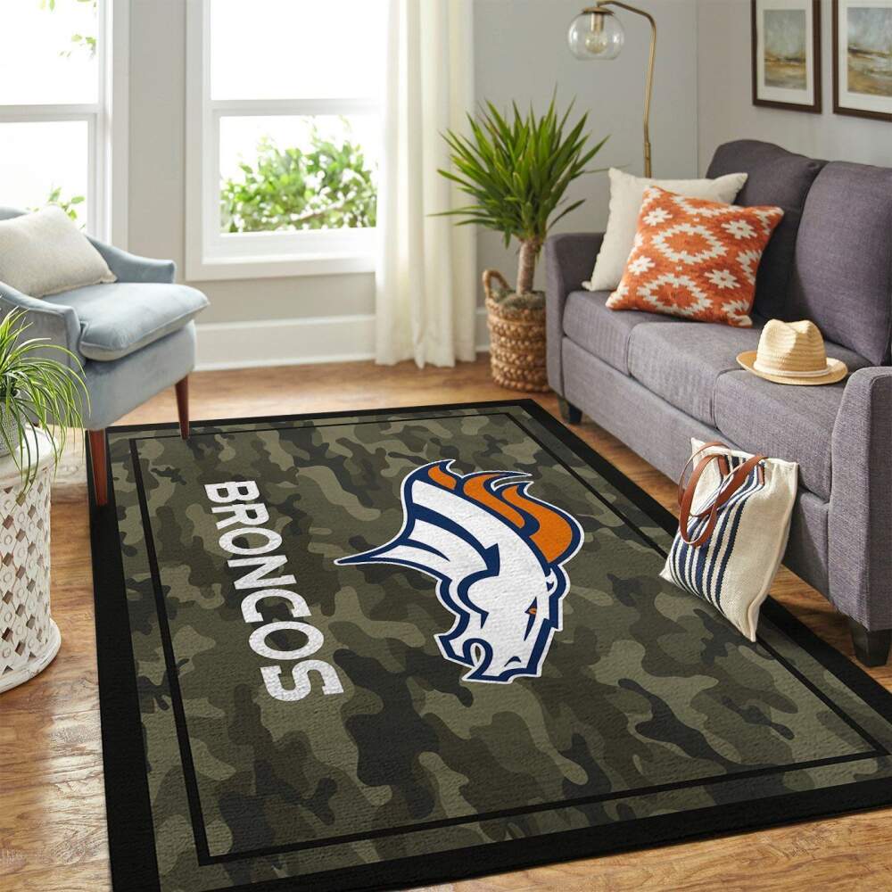 Denver Broncos Nfl Area Camo Style Team Logo Rug Regtangle  Chussin | Home Decor Easily