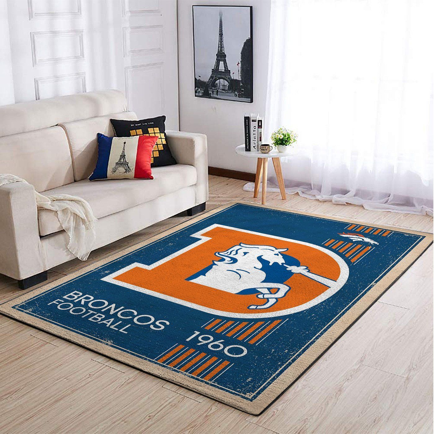 Denver Broncos Nfl Area Retro Style Team Logo Sports Rug Regtangle | Home Decor Easily