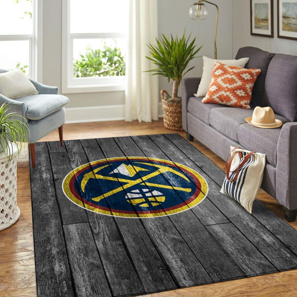 Denver Nuggets Nba Team Logo Grey Area Wooden Style Sports Rug Regtangle  Chussin | Home Decor Easily