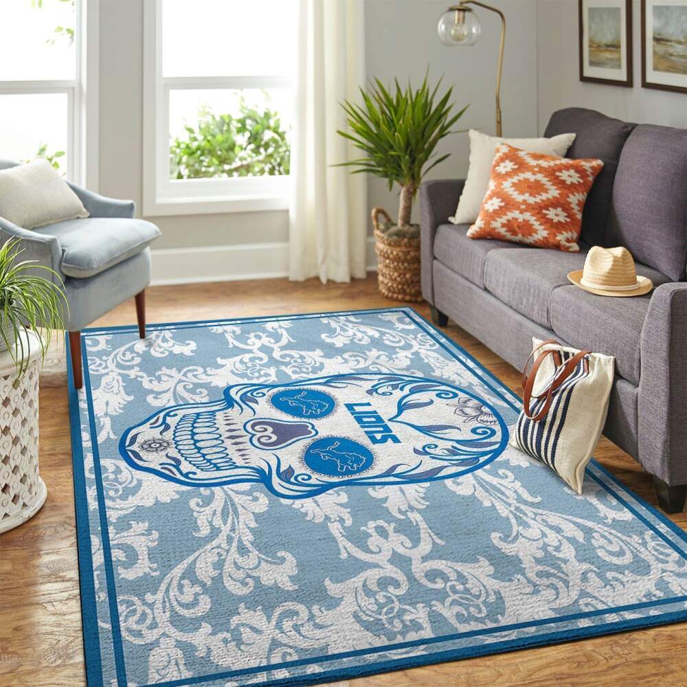 Detroit Lions Nfl Area Skull Flower Style Sports Rug Regtangle  Chussin | Home Decor Easily