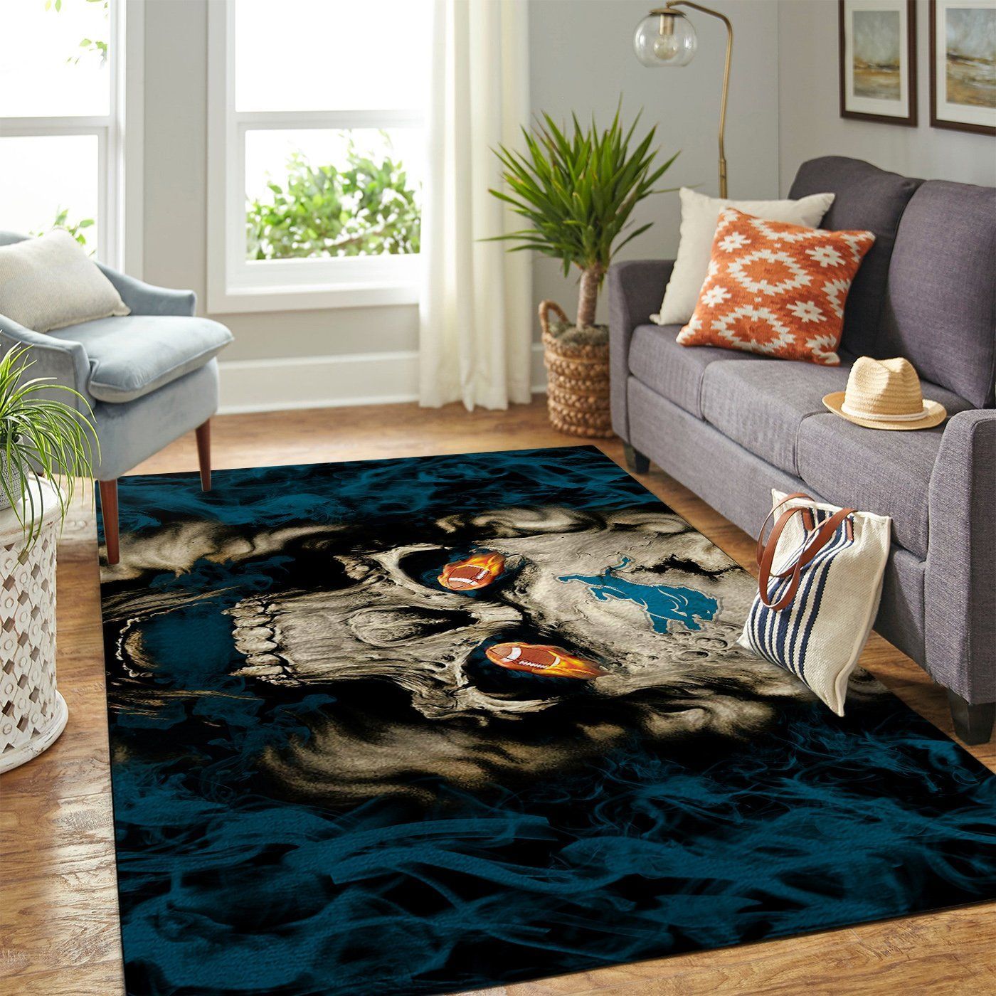 Detroit Lions Nfl Area Team Logo Skull Style Sports Rug Regtangle Chussin | Home Decor Easily