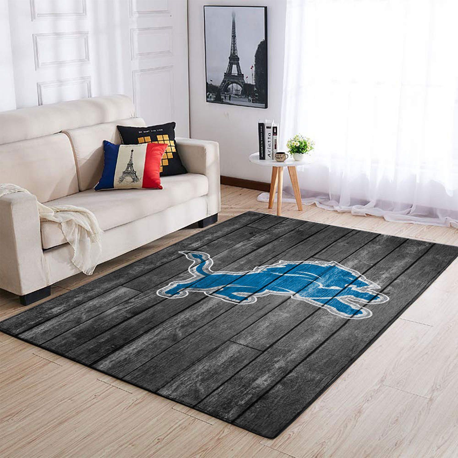 Detroit Lions Nfl Team Logo Grey Area Wooden Style Sports Rug Regtangle Chussin | Home Decor Easily