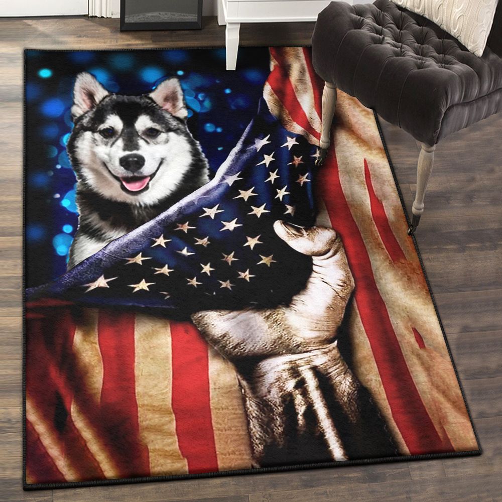 Dog Art Deco Rug, Husky Dog American Flag GS CL Rug  Chussin | Home Decor Easily