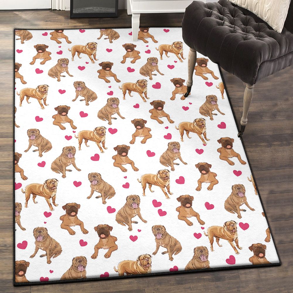 Dogue De Bordeaux Mom Area Rugs, Valentine’s Day Dogue De Bordeaux Heart GS CL Rug  Chussin | Home Decor Easily