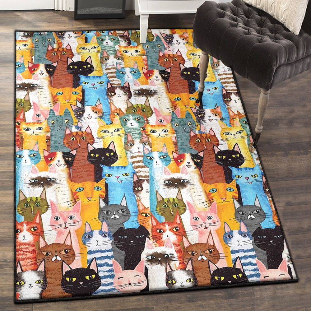 Flowers Modern Area Rugs, Colorful Cat Rug Chussin | Home Decor Easily