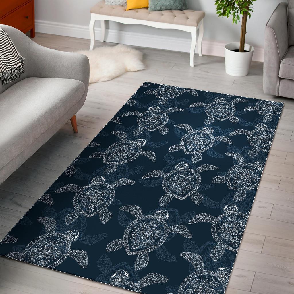 Hawaiian Blue Sea Turtle Pattern Print Area Rug  Chussin | Home Decor Easily