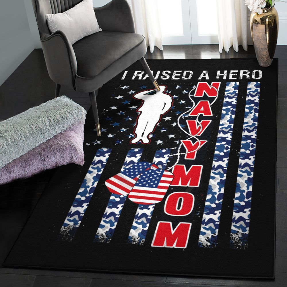 Hero Washable Area Rugs, Navy Mom I raised a hero Rug  Chussin | Home Decor Easily