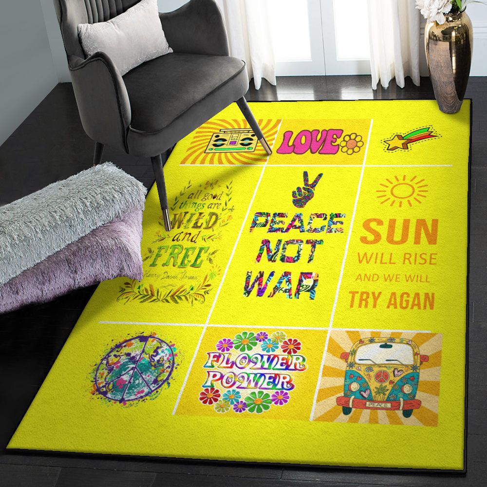 Hippie Art Non Shedding Area Rug, Hippie Flower Power GS CL Rug | Home Decor Easily
