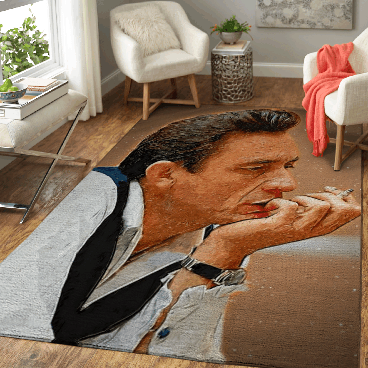 Johnny Cash American Singer Art Area Rug Area  Chussin | Home Decor Easily