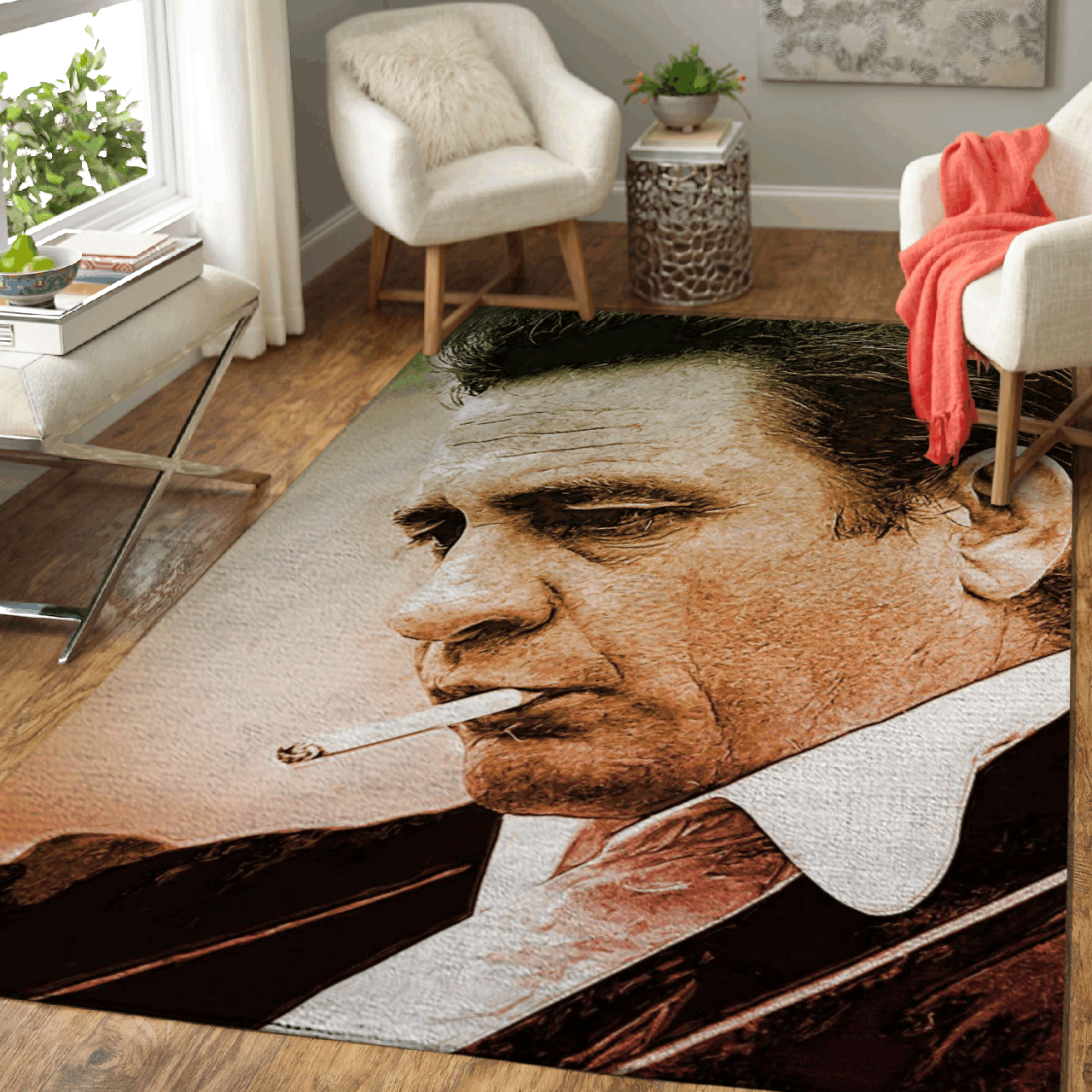 Johnny Cash American Singer Art For Fans Area Rug Area  Chussin | Home Decor Easily