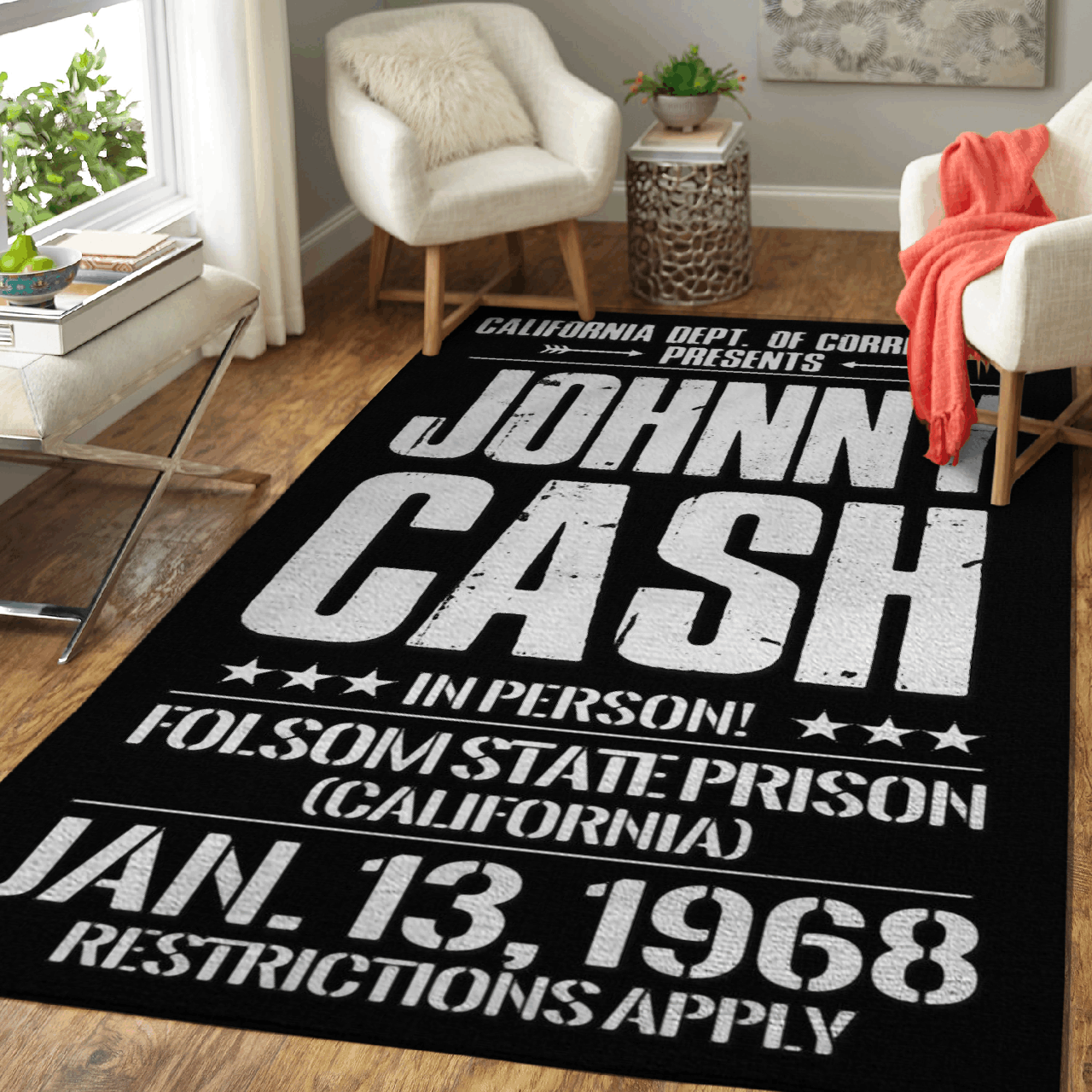 Johnny Cash Folsom State Prison California Area Rug Area  Chussin | Home Decor Easily