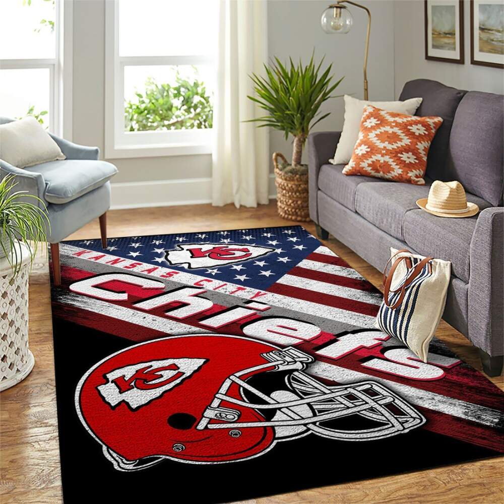 Kansas City Chiefs Nfl Area Rugs Team Logo American Flag Style Sports Chussin | Home Decor Easily