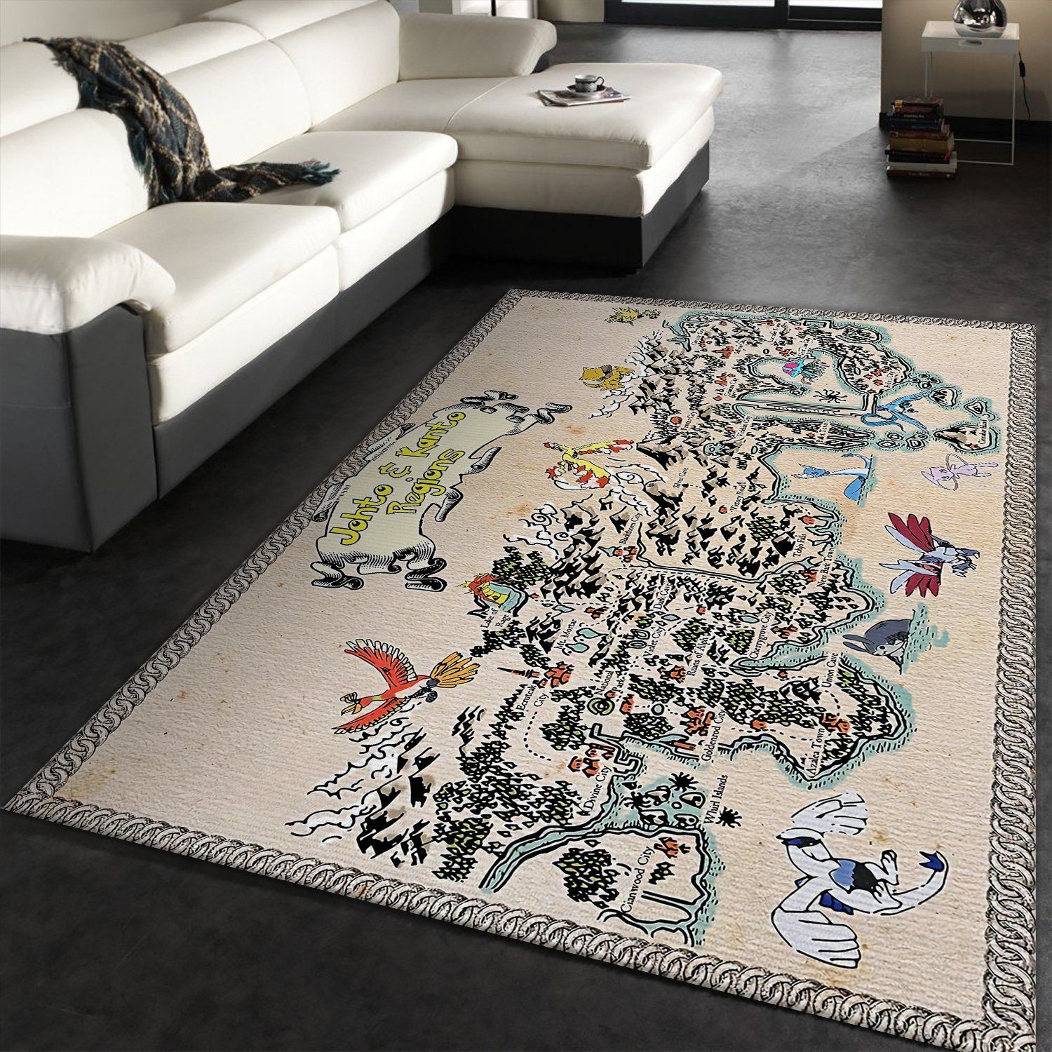 Kanto And Johto Regions Map Pokemon Rug – Custom Size And Printing - Chussin | Home Decor Easily