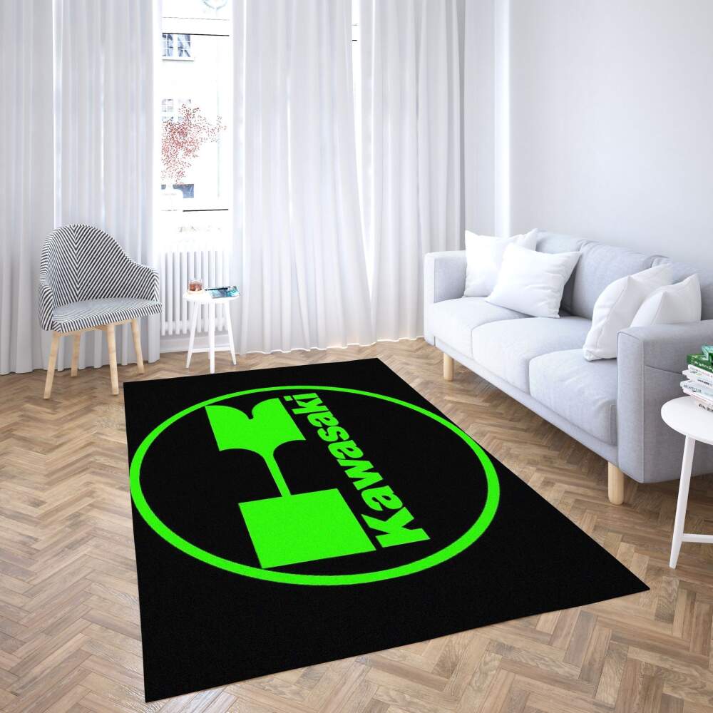 Kawasaki Area Rug Black Logo  Chussin | Home Decor Easily
