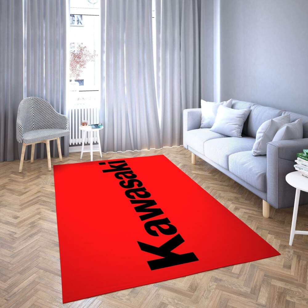 Kawasaki Area Rug Black & Red Logo  Chussin | Home Decor Easily