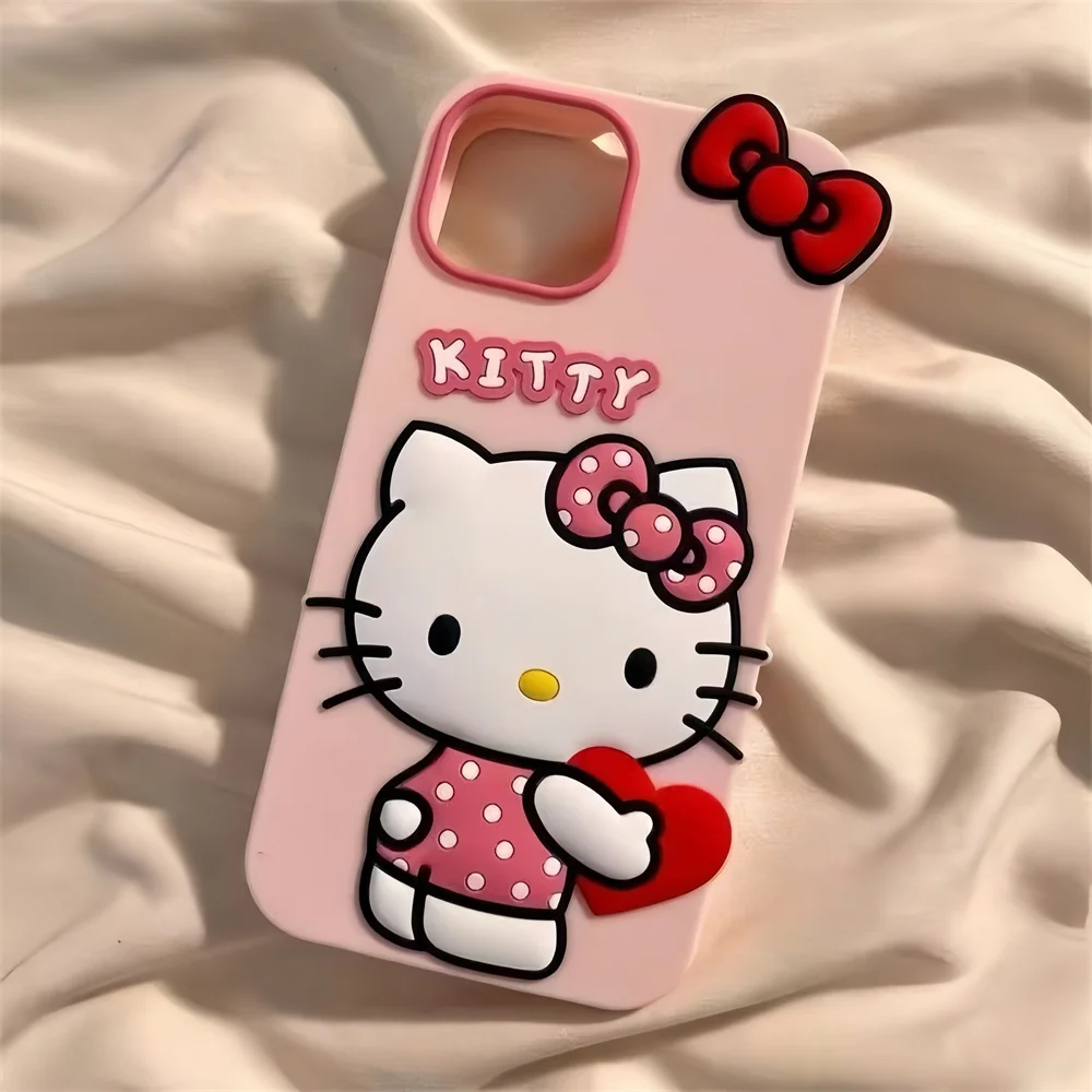 3D Hello Kitty Cartoon Bow Heart kawaii Phone Case
