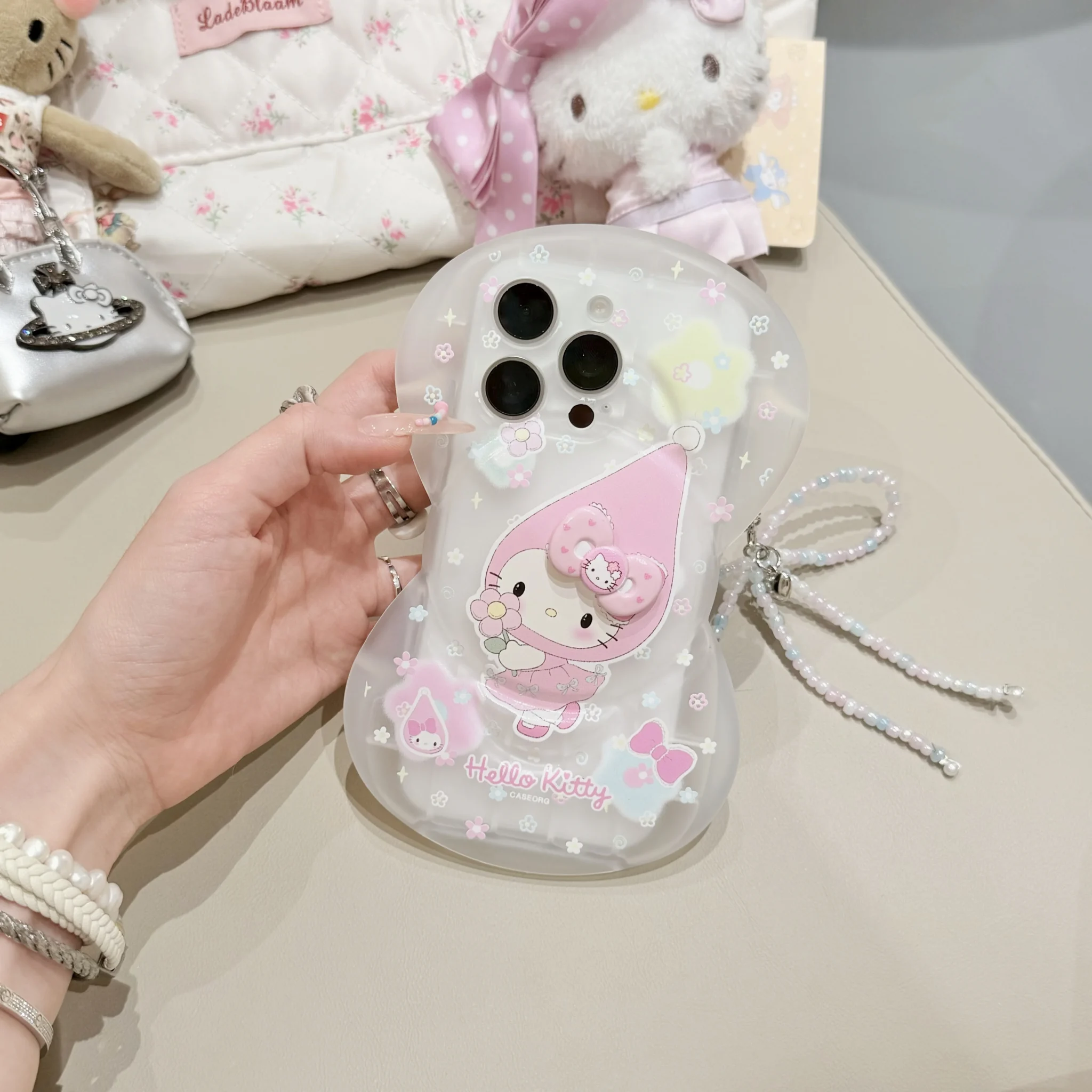 3D Large Bowknot Hello Kitty Chain Pendant Phone Case - Image 5