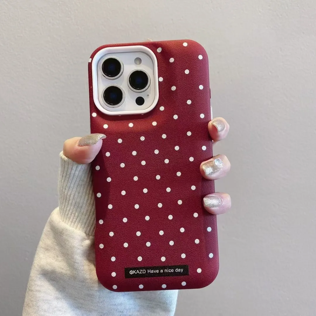 Leather Texture Polka Dots Chic Puff Phone Case