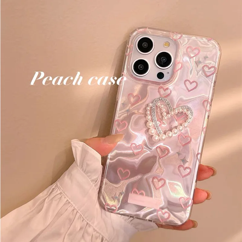 Romantic Pink Heart Butterfly Lustre Lining Hard High Phone Case