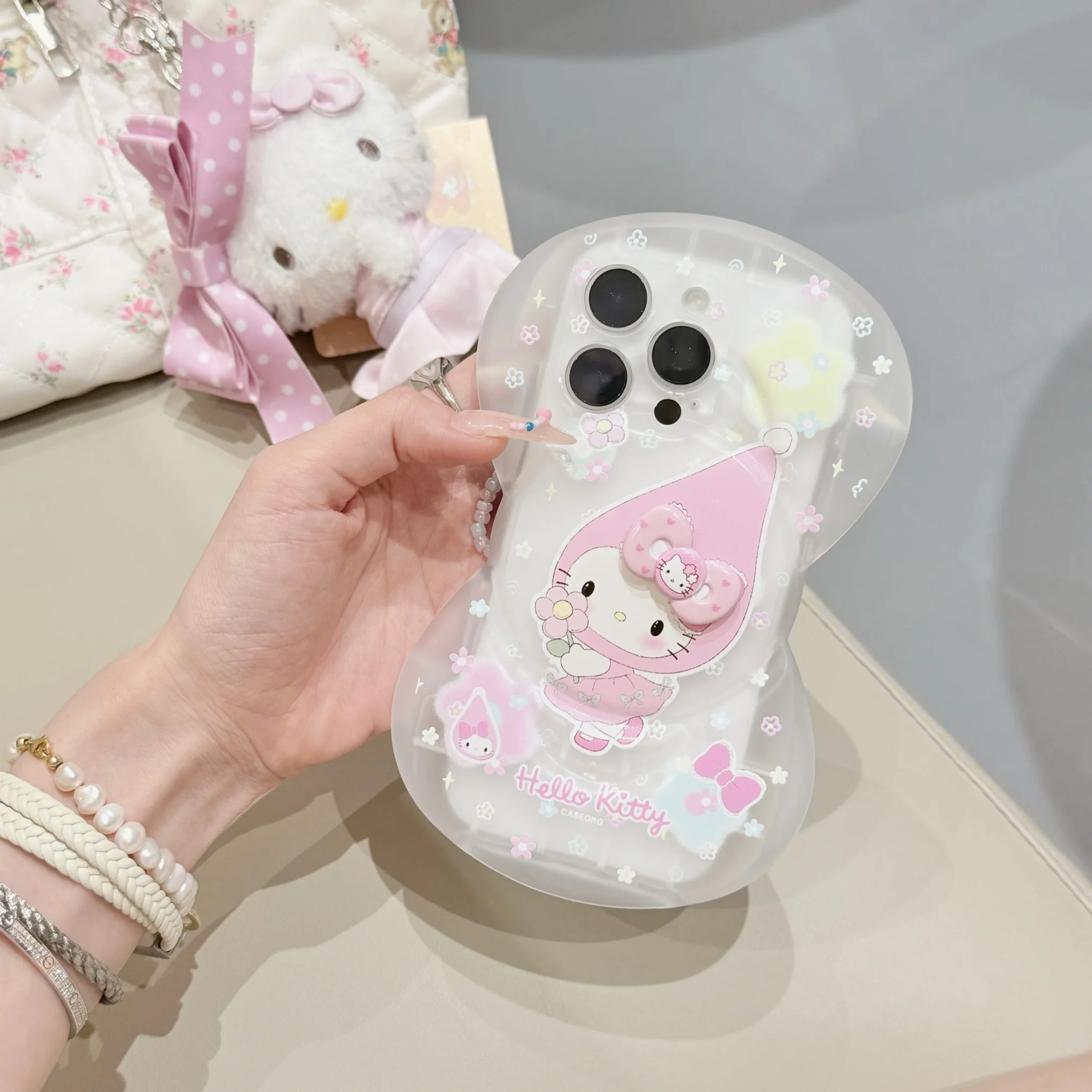 3D Large Bowknot Hello Kitty Chain Pendant Phone Case - Image 3