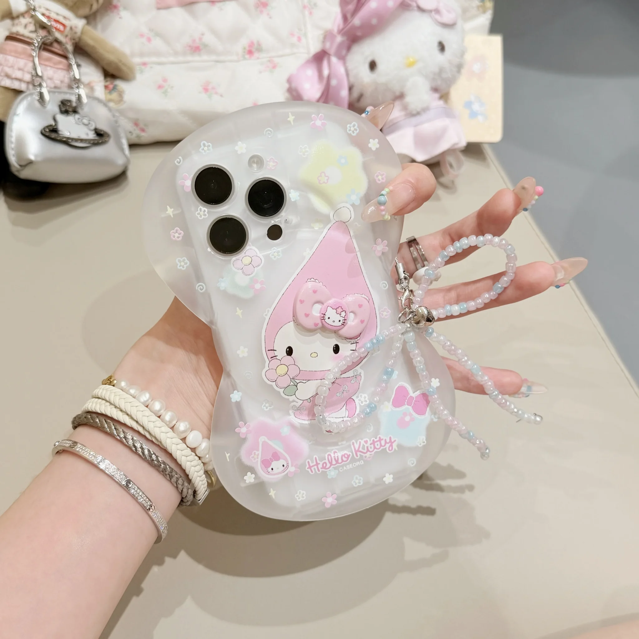 3D Large Bowknot Hello Kitty Chain Pendant Phone Case - Image 2
