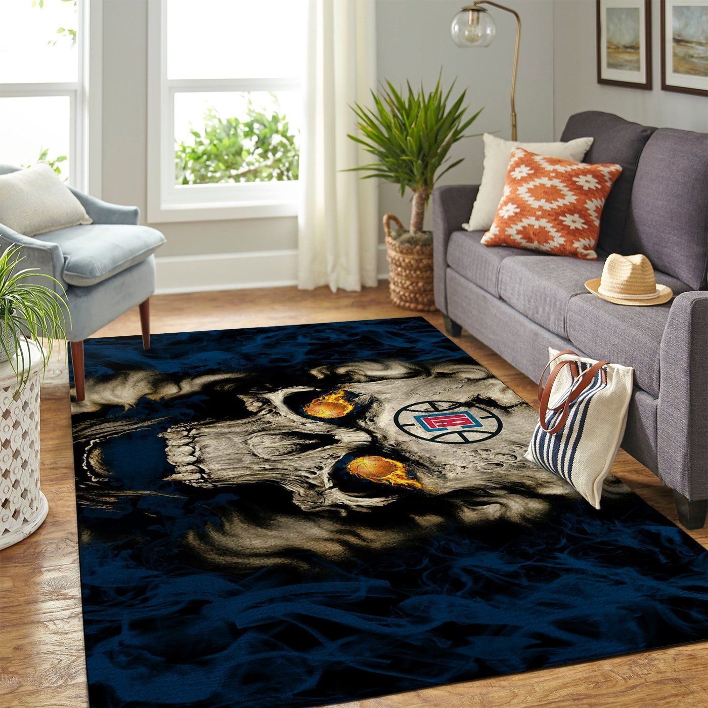 La Clippers Nba Area Rugs Team Logo Skull Style Sports  Chussin | Home Decor Easily