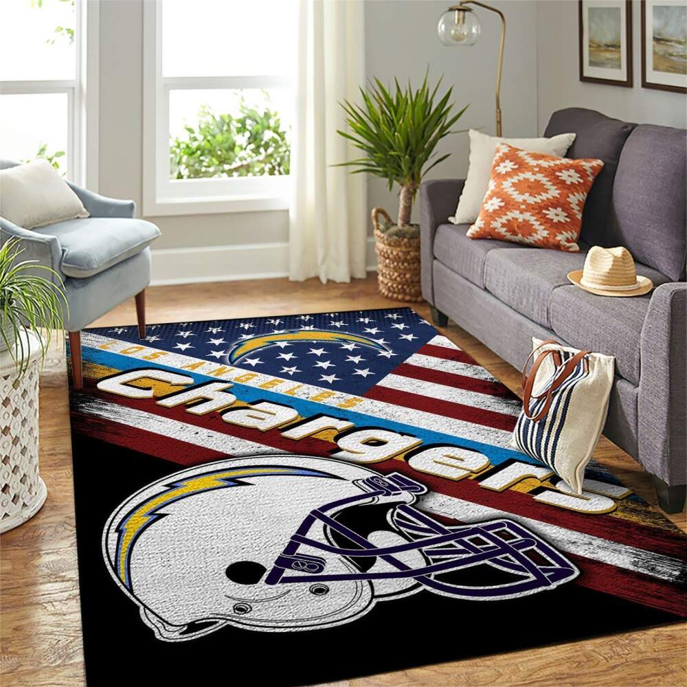 Los Angeles Chargers Nfl Area Rugs Team Logo American Flag Style Sports Chussin | Home Decor Easily