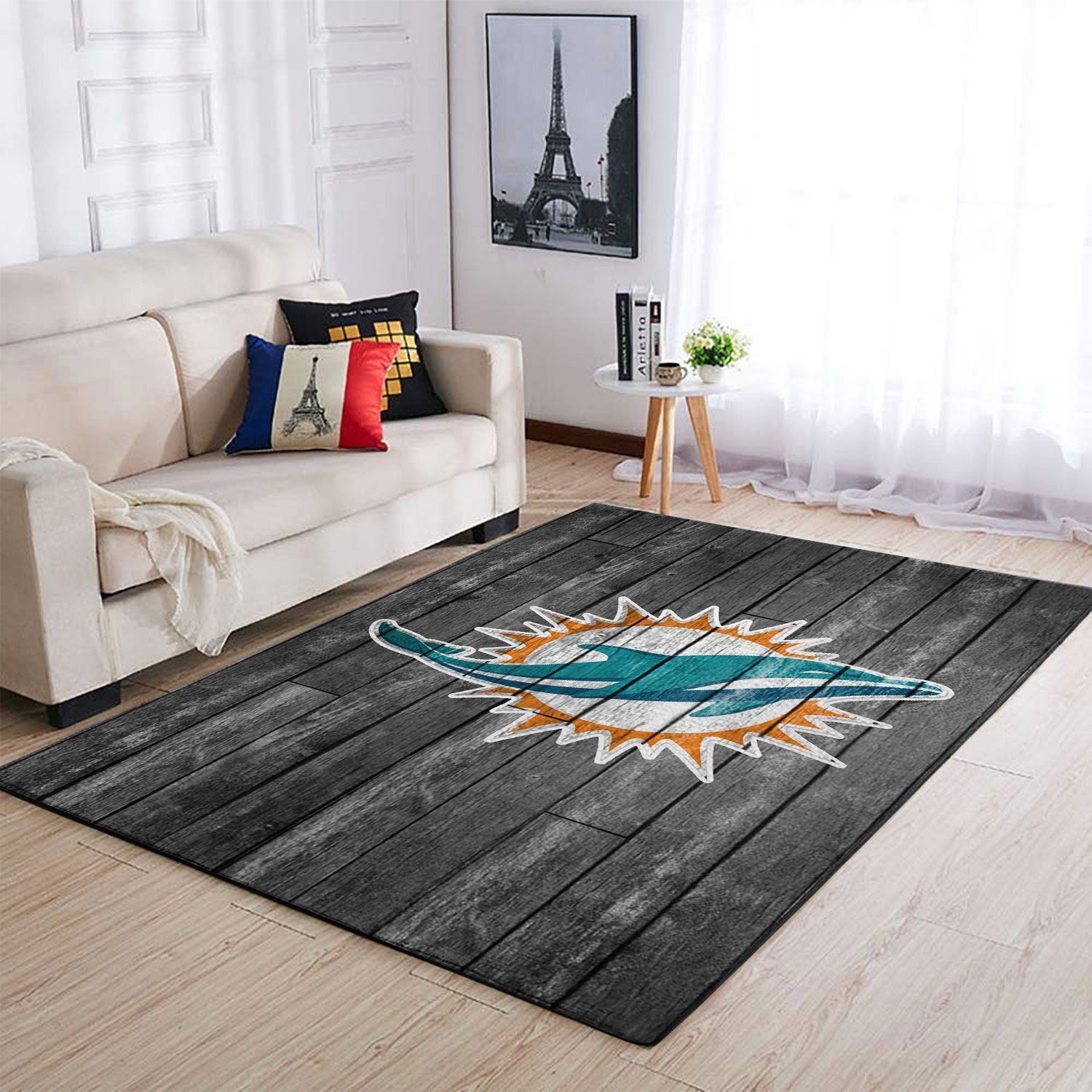 Miami Dolphins Nfl Area Rugs Football Team Logo Wooden  Chussin | Home Decor Easily