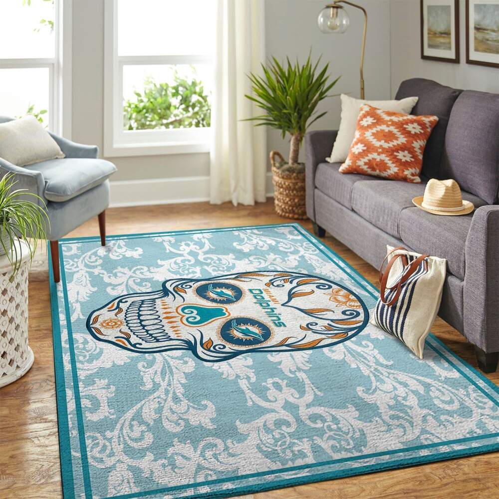 Miami Dolphins Nfl Area Rugs Skull Flower Style Sports  Chussin | Home Decor Easily