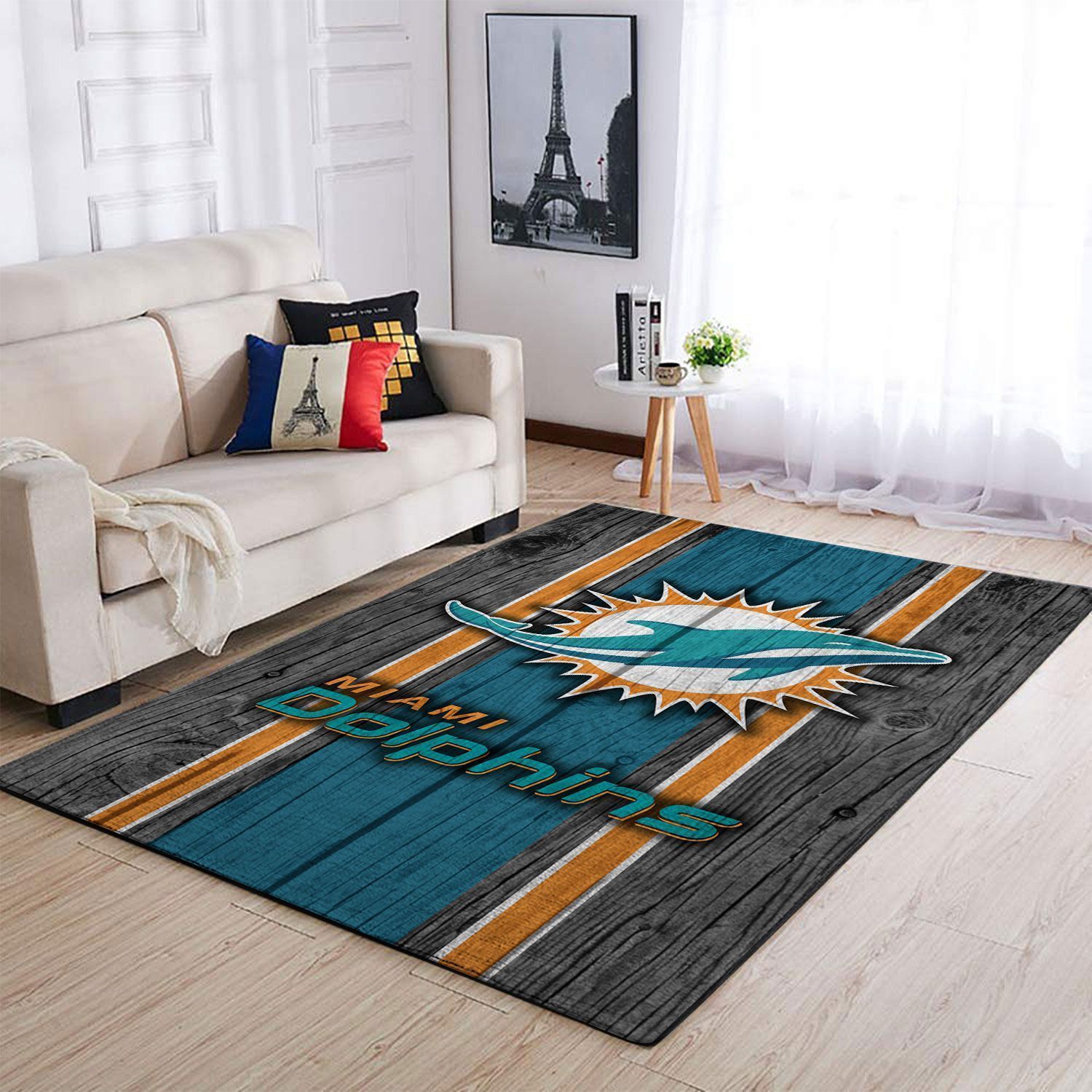 Miami Dolphins Nfl Team Logo Area Rugs Wooden Style Sports  Chussin | Home Decor Easily