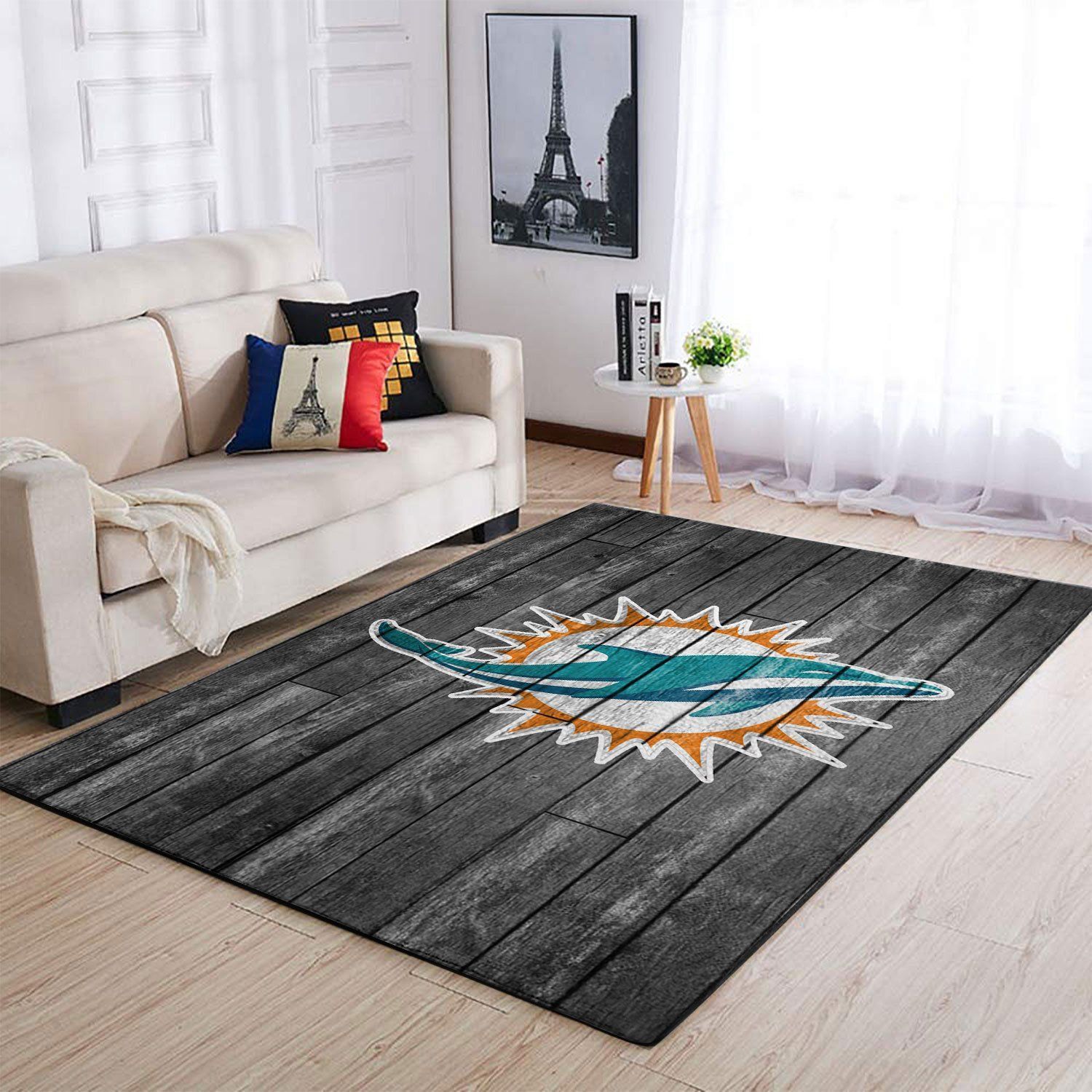 Miami Dolphins Nfl Team Logo Grey Area Rugs Wooden Style Sports  Chussin | Home Decor Easily