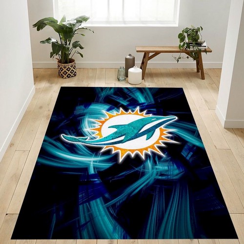 Miami Dolphins Nfl Team Logo Rug Bedroom Rug Mi  Chussin | Home Decor Easily