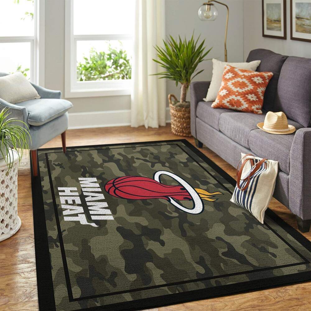 Miami Heat Nba Area Rugs Camo Style Team Logo  Chussin | Home Decor Easily