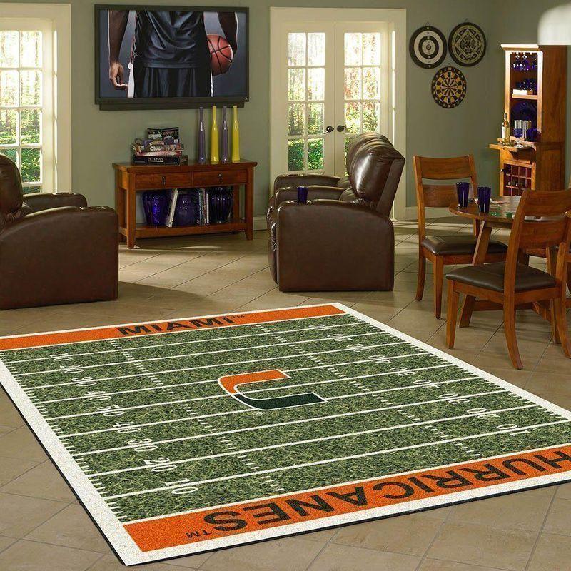 Miami Hurricanes Field Area Rug Football Team Logo V11079 | Home Decor Easily