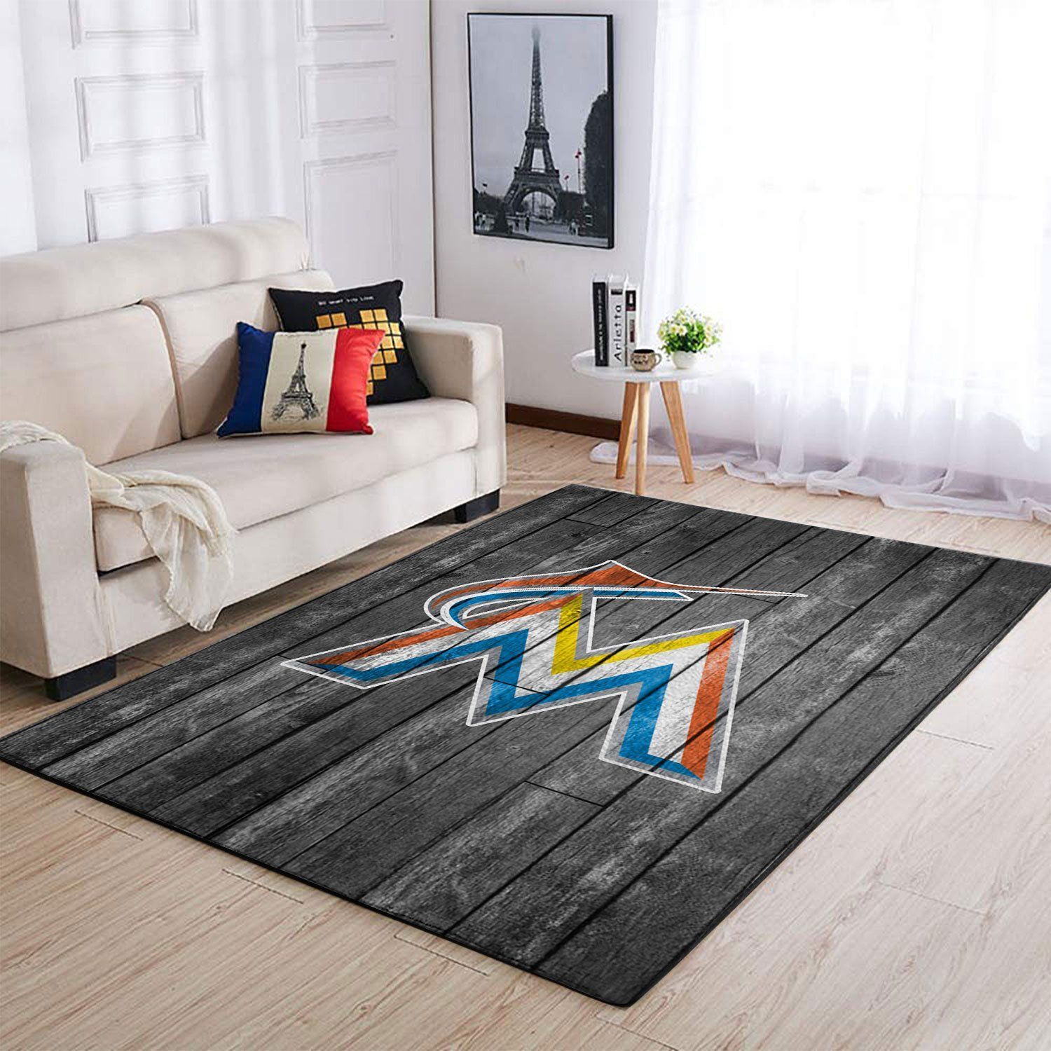 Miami Marlins Mlb Team Logo Grey Area Rugs Wooden Style Sports  Chussin | Home Decor Easily