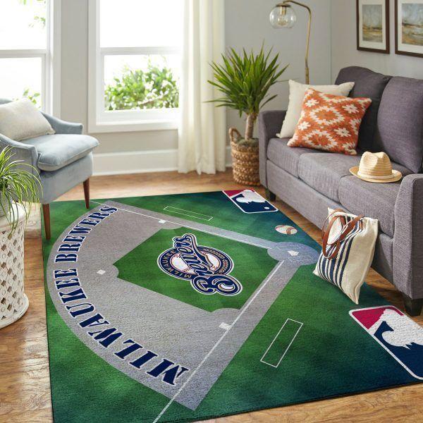 Milwaukee Brewers Area Rug Mlb Baseball Team Logo V1765  Chussin | Home Decor Easily