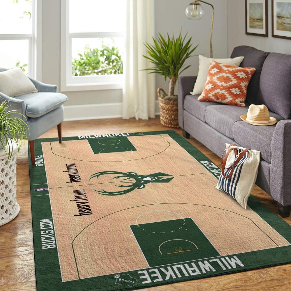 Milwaukee Bucks Court Area Rug Nba Basketball Team Logo | Home Decor Easily