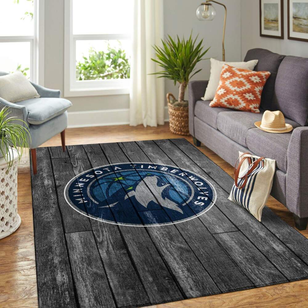 Minnesota Timberwolves Nba Team Logo Grey Area Rugs Wooden Style Sports  Chussin | Home Decor Easily