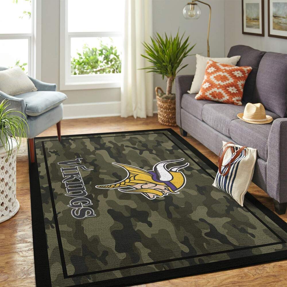 Minnesota Vikings Nfl Area Rugs Camo Style Team Logo Chussin | Home Decor Easily