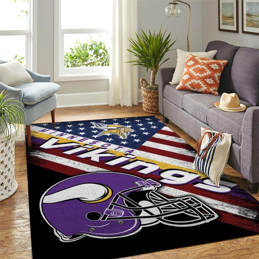 Minnesota Vikings Nfl Area Rugs Team Logo American Flag Style Sports Chussin | Home Decor Easily
