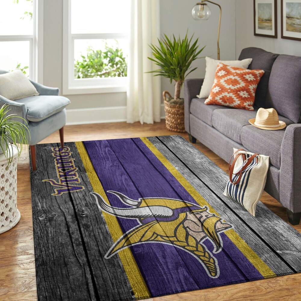 Minnesota Vikings Nfl Team Logo Area Rugs Wooden Style Sports | Home Decor Easily