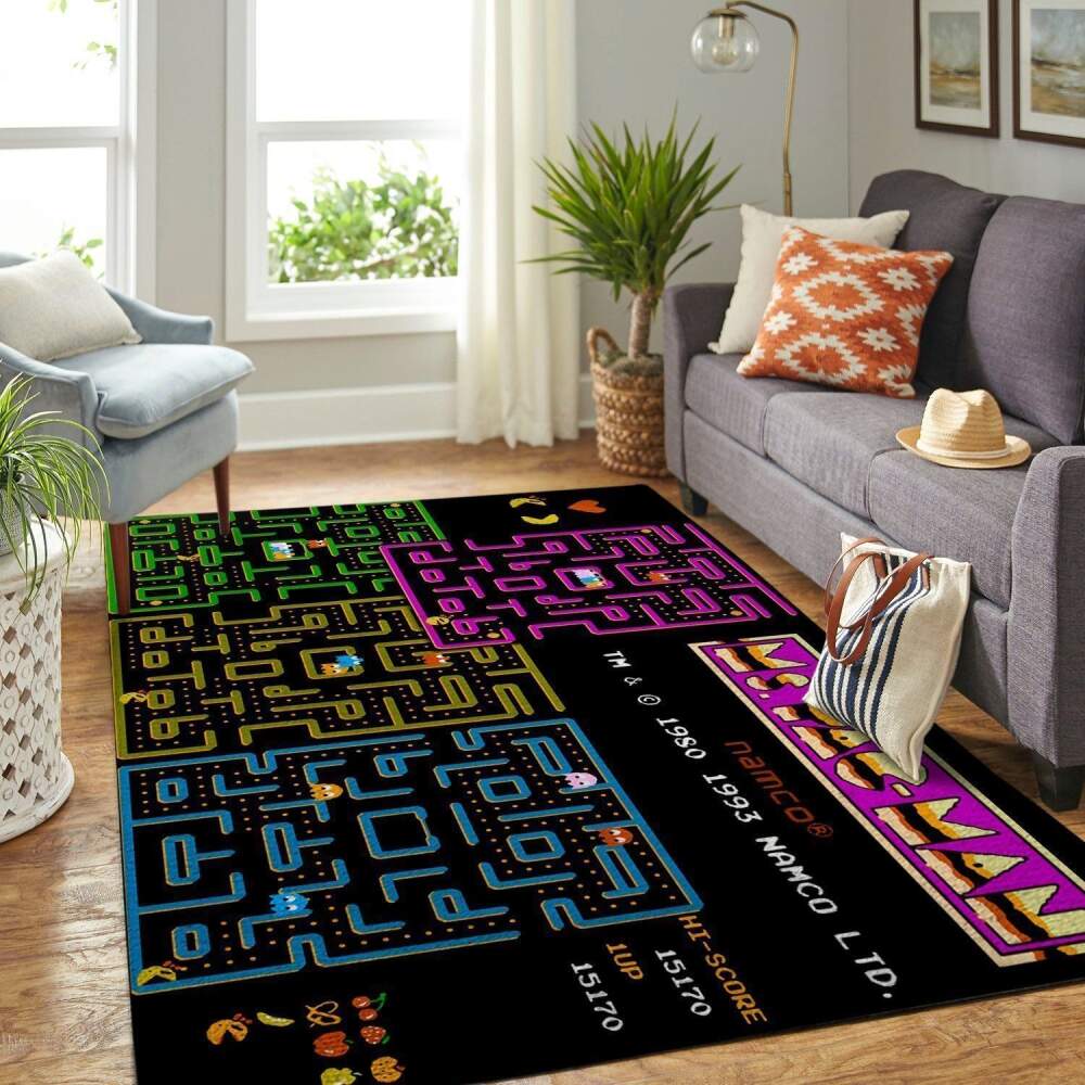 Ms. Pacman Area Rug Video Game Gamer Regtangle V11196  Chussin | Home Decor Easily