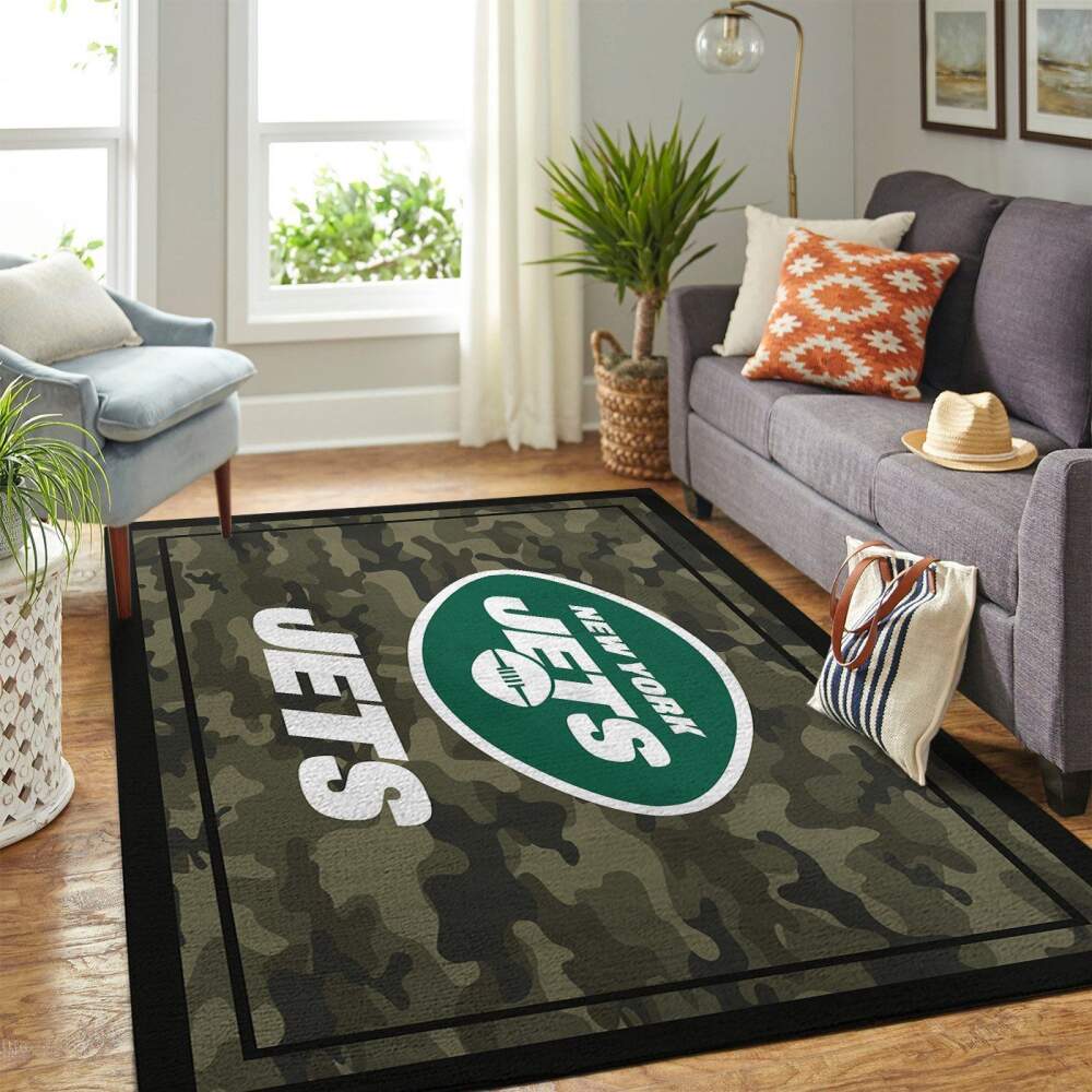 New York Jets Nfl Area Camo Style Team Logo Rug Regtangle  Chussin | Home Decor Easily