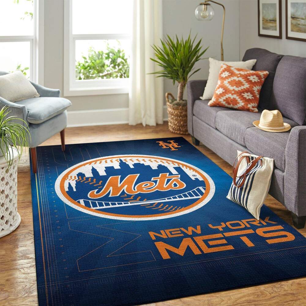 New York Mets Mlb Area Team Logo Sports Rug Regtangle | Home Decor Easily