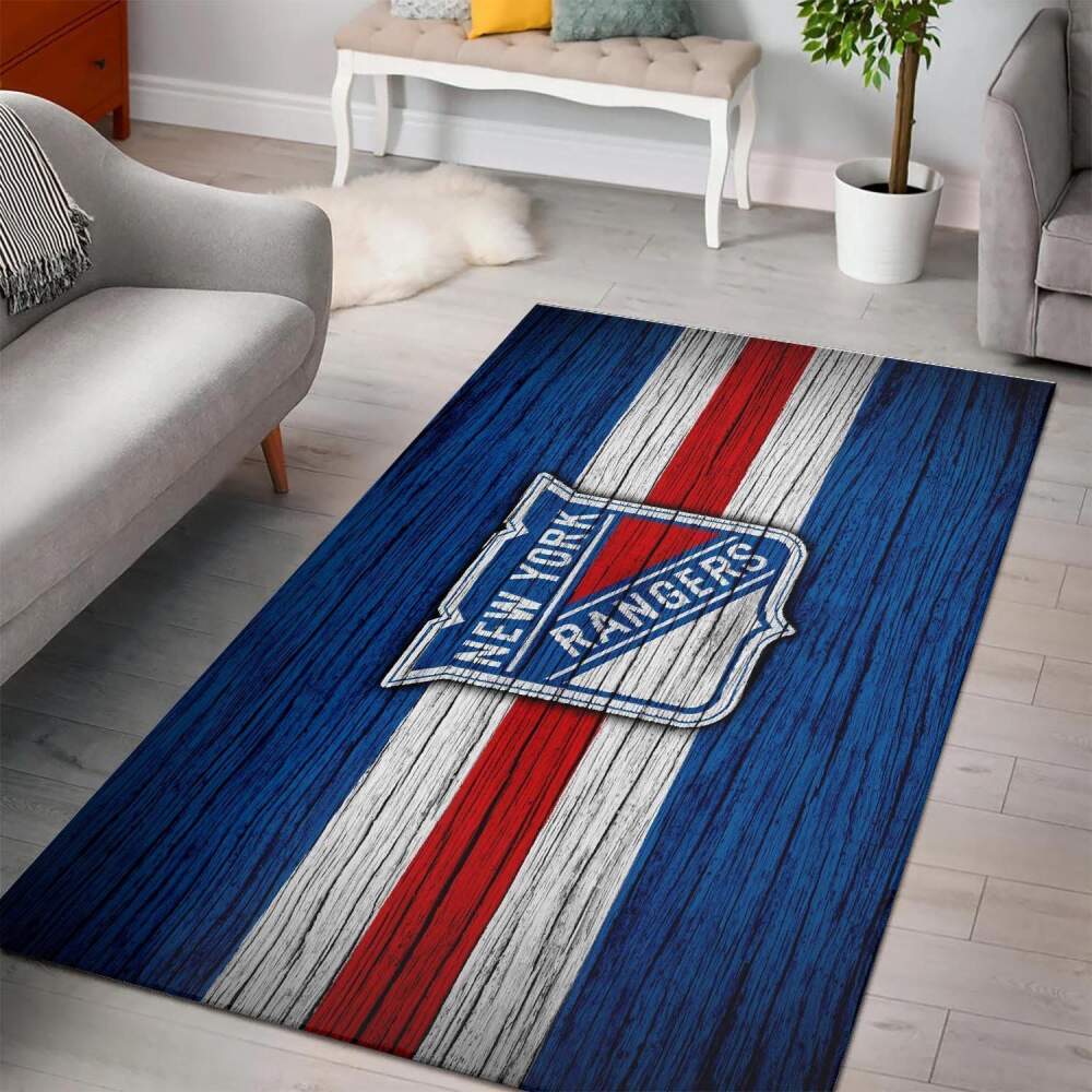 New York Rangers Area Rug Nhl Ice Hockey Team Logo Regtangle V5051 Chussin | Home Decor Easily