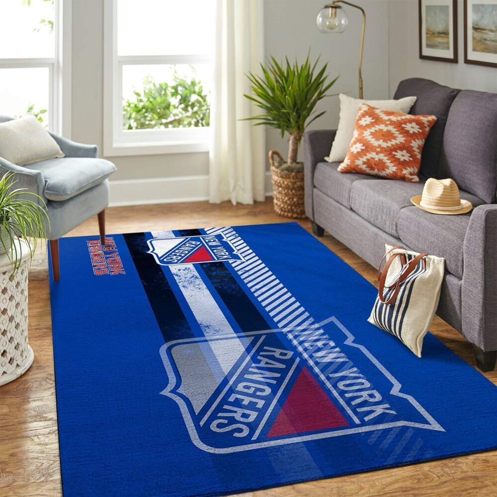 New York Rangers Nhl Area Team Logo Sports Rug Regtangle Chussin | Home Decor Easily